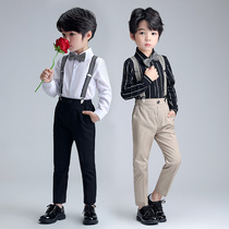 Autumn new childrens suit boy suit Korean striped shirt with pants two-piece childrens piano performance suit