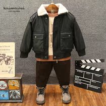 Leather clothing boys winter coat tide boy leather jacket casual jacket 2021 warm plus velvet padded short children tide
