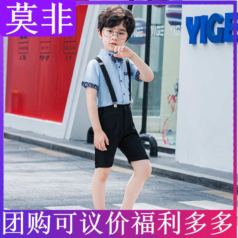Children's small hosts walk the show Dress Boy Suit Foreign Pie short sleeves Baby Bag Pants Summer Flower Boy Suit