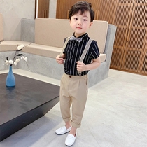 Boys summer short-sleeved pants four-piece small host catwalk show costume fashion flower boy suit dress