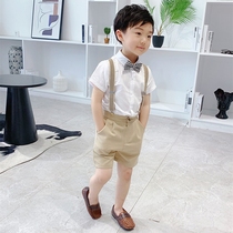 Boys summer short-sleeved set small and middle-aged childrens handsome trousers flower childrens small suit host catwalk show gown