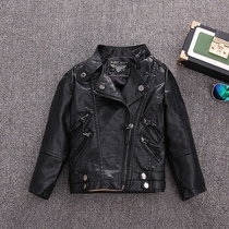 202 Spring and Autumn New Boys Leather Jacket Girls Fashion Stand Collar Leather Clothes Childrens foreign style pupai Car Tide