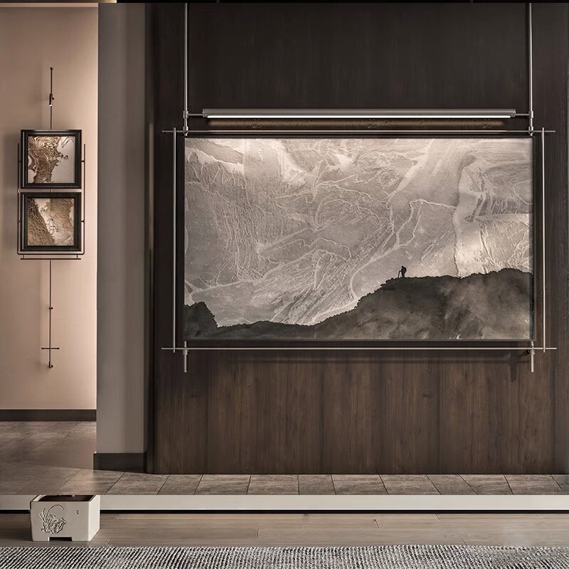 New Chinese-Style High-End Wall Paintings, Light Paintings, Restaurant Private Room Decorative Paintings, Hotel Villa Metal Hanging Paintings, Wall Lamps