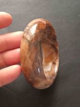 Golden wire huanghuali wood 53 circle mouth Burmese wood petrified jade tree fossil bracelet SZ48# (Shan Xiqi Gallery)