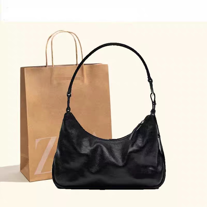 Z Brand Women's Bag 2026 New Versatile Textured Baguette Underarm Bag Black Soft Leather European and American Fashion Handbag Shoulder Bag