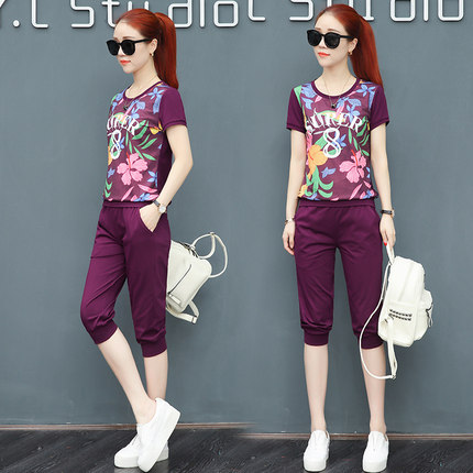 短袖2018新款女装时髦夏季七分裤卫衣休闲运