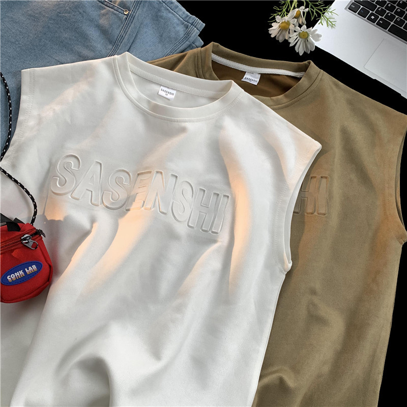 Women's Summer New Sports Round-Neck Sleeveless Vest with a Unique Design, Loose-Fitting White T-Shirt