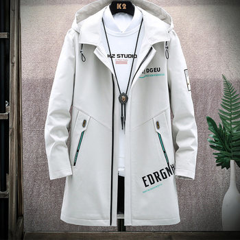 Mid-Length Trench Coat for Men, Autumn and Winter Cotton Clothing, Trendy Brand Youth Men's Jacket, Warm Casual Windbreaker