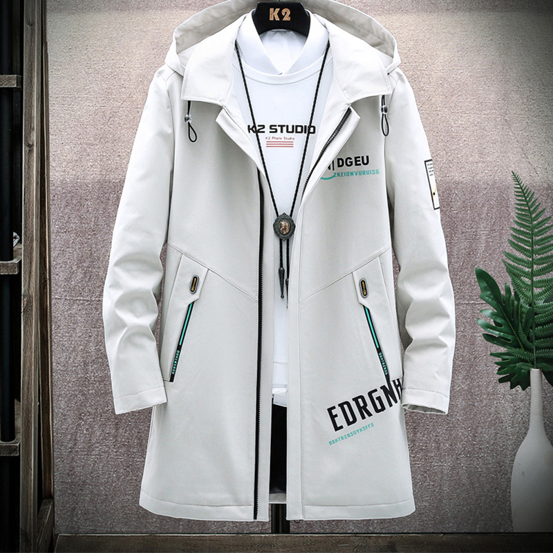 Mid-Length Trench Coat for Men, Autumn and Winter Cotton Clothing, Trendy Brand Youth Men's Jacket, Warm Casual Windbreaker