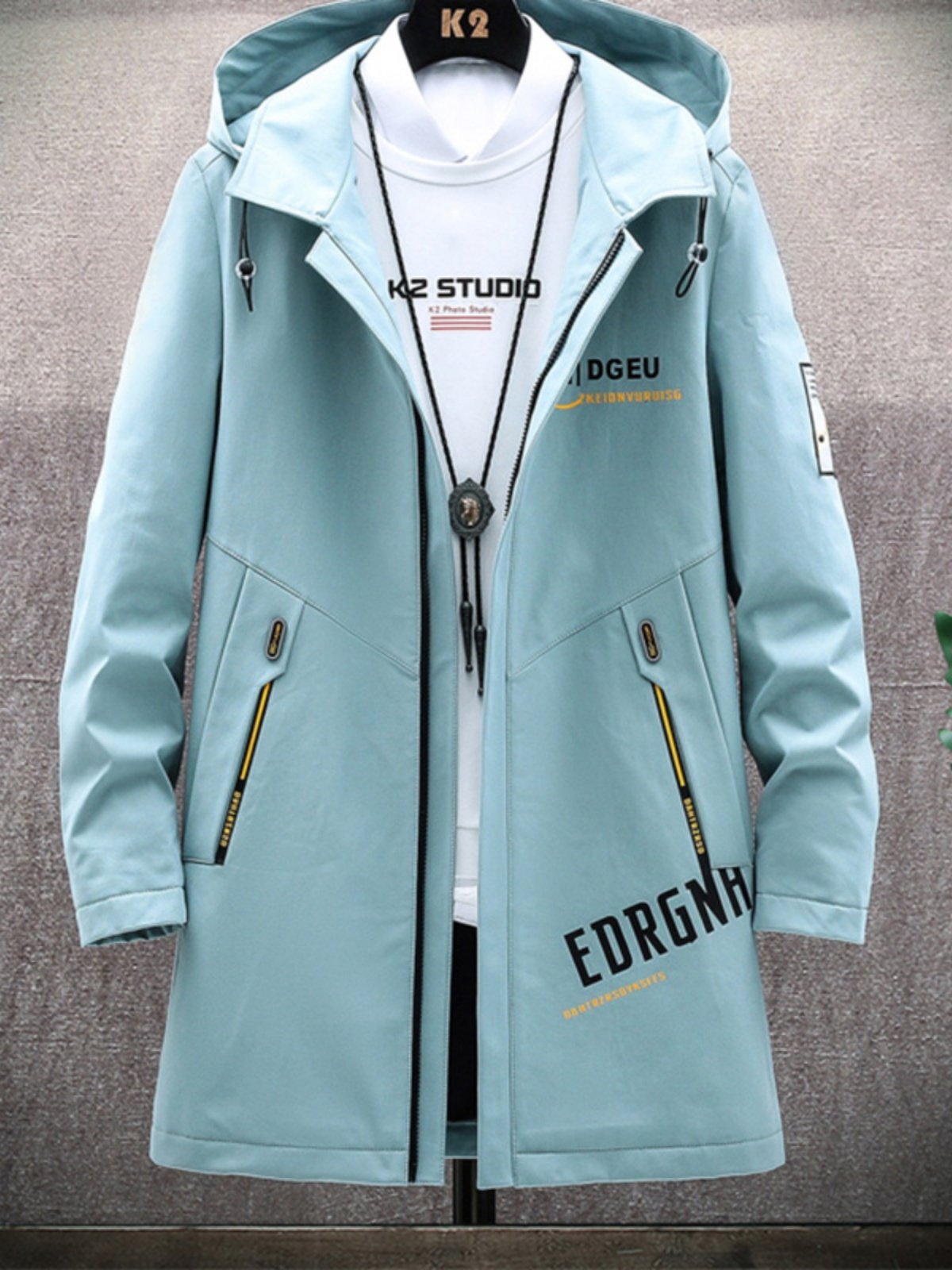 Mid-Length Trench Coat for Men, Autumn and Winter Cotton Clothing, Trendy Brand Youth Men's Jacket, Warm Casual Windbreaker