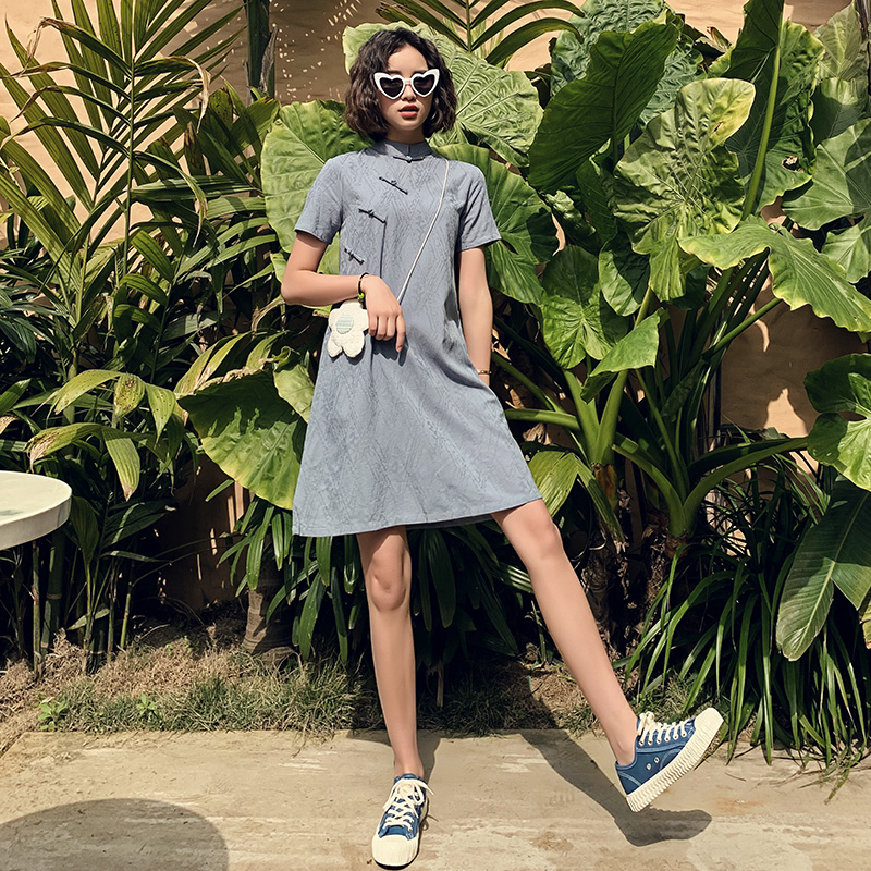 Retro lightweight cheongsam, loose dress for elementary school students, Chinese style, A-line Retro lightweight cheongsam, loose dress for elementary school students, Chinese style, A-line