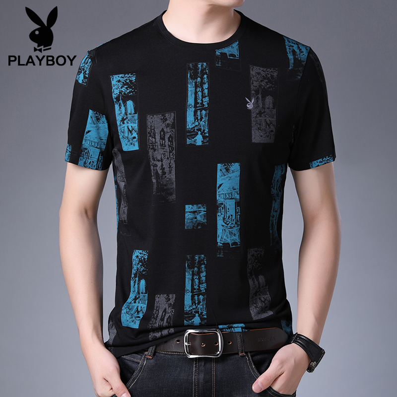 Playboy nam ngắn tay áo thun mùa hè của nam giới xu hướng quần áo đẹp trai nửa tay áo in edion đầu T-shirt T-shirt