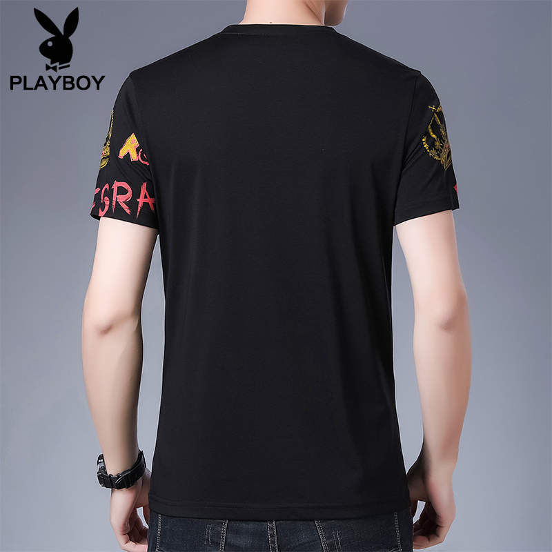 Playboy vài xu hướng đầu ngắn tay áo thun nam mùa hè váy nam ins lụa bông nửa tay áo in ed-shirt