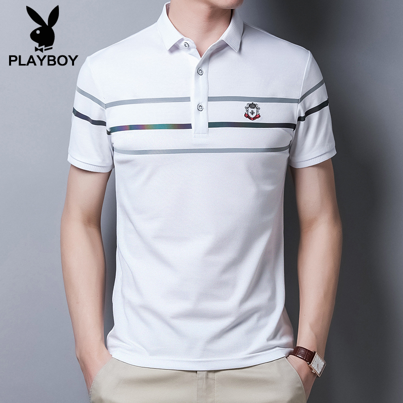 ngắn tay t-shirt 2020 mùa hè ve áo lụa bông nửa tay áo polo Nhật nam T-shirt T-shirt Playboy nam