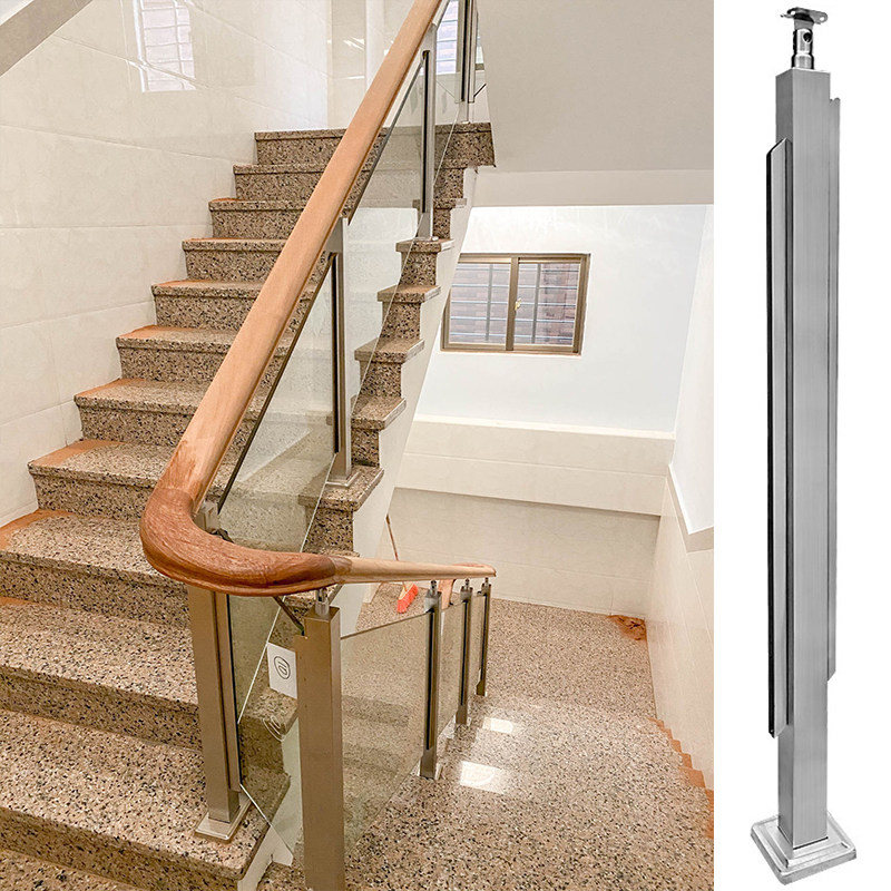 Balcony glass guardrail modern stainless steel stair column indoor and outdoor card slot home handrail card clip free opening