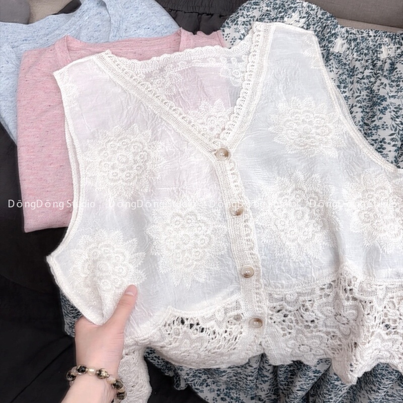 100% Cotton! / Rose Window / Women's Knitted Vest [Length 55cm, Bust 94cm] 55216