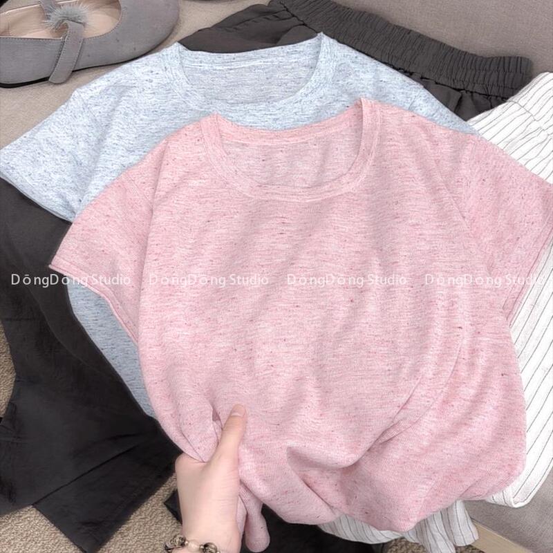 Breathable Feel~/Ice Cream/Versatile Solid Color Short-Sleeved Knit Top for Women [Length 58cm, Bust 94cm] 55217