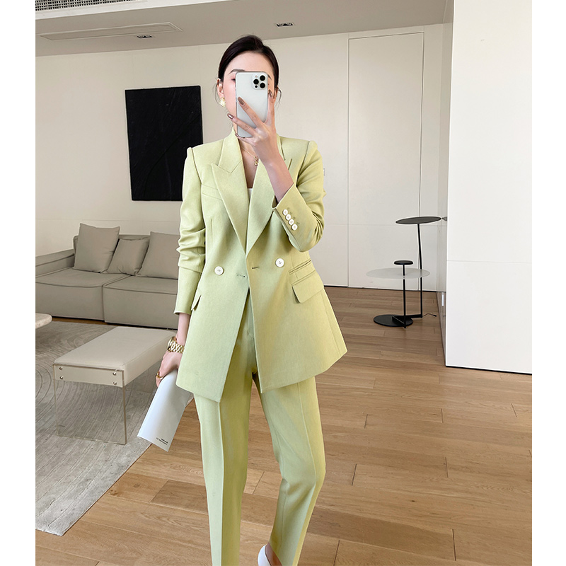 YIMU vanilla green suit suit woman spring autumn jacket 2022 padded shoulder high end positive dress for high level sensation women's clothing