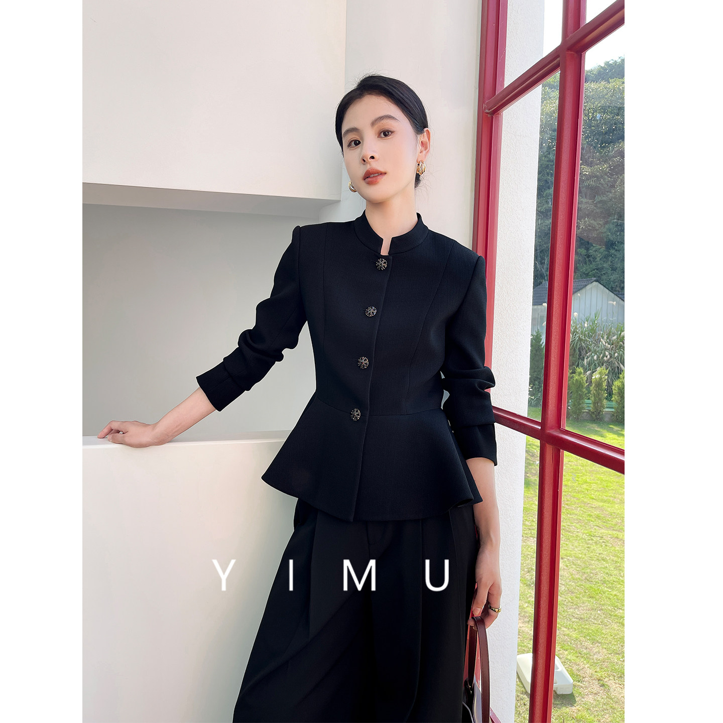 YIMU, черный пиджак, женский костюм, новинка 2025 года, высококачественный, легкий, роскошный, темпераментный, для похудения, осенний пиджак Изображение 1
