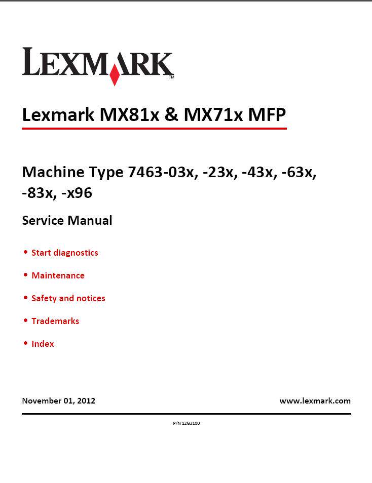 League India Table Machine Lexmark MX710 MX810 Repair Handbook Failure Code Firmware Upgrade Software