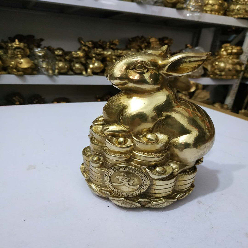 Bronze Zodiac Rabbit Pendulum pieces Wealth Rolling Home Decorative Goods Office Living Room shop Desktop Auspicious Furnishing Gifts