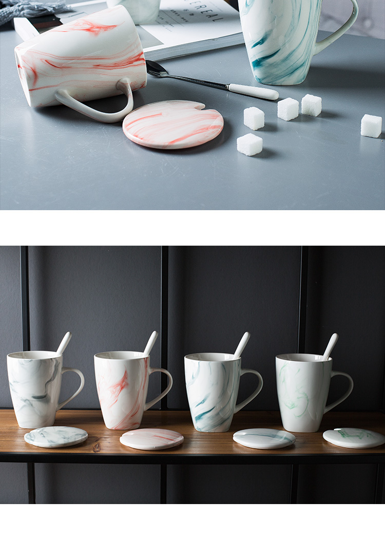 Ins northern wind household ceramic cup ultimately responds a cup of creative ink painting shading marble mark cup with a spoon