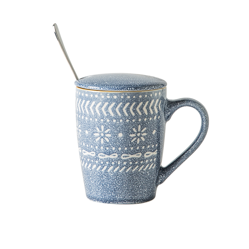 Nordic ceramic cups domestic large capacity mark cup with cover with a spoon, creative office coffee cup of water glass