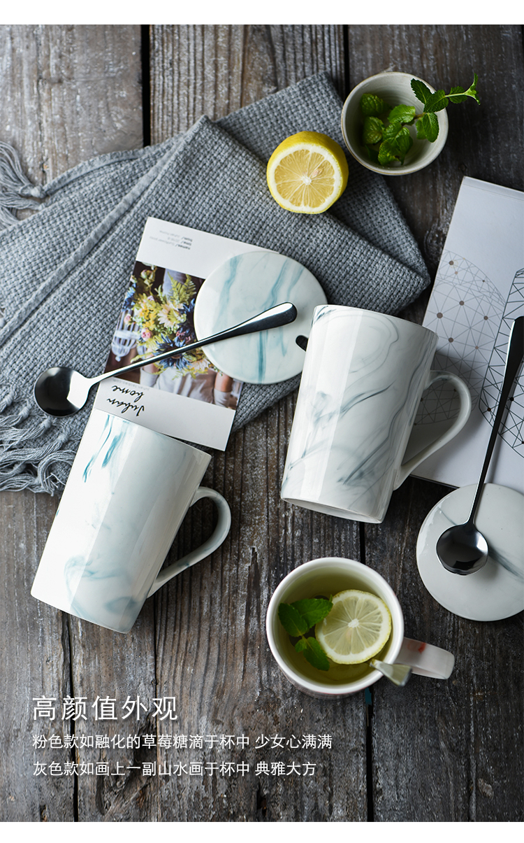 Ins northern wind office household glass ceramic cup coffee milk cup marble mark cup with a spoon