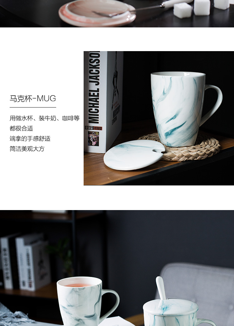 Ins northern wind household ceramic cup ultimately responds a cup of creative ink painting shading marble mark cup with a spoon