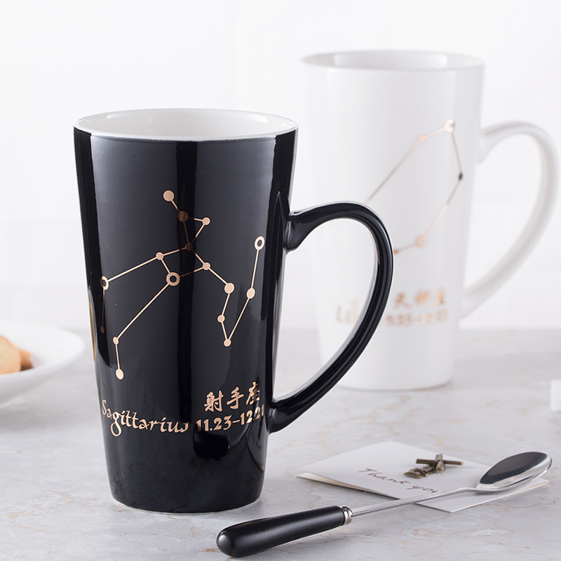 Creative the zodiac ceramic keller with spoon, contracted home office high - capacity picking cup gift mugs