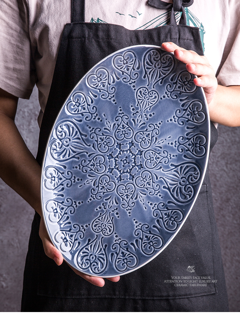 European household individuality creative large fish plate elliptical plate 0 western - style food dumplings the ceramic plate of breakfast tray