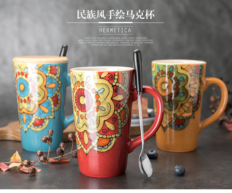 The National high wind ceramic cup high - capacity couples are drinking a cup of coffee cup mark cup with cover with a spoon
