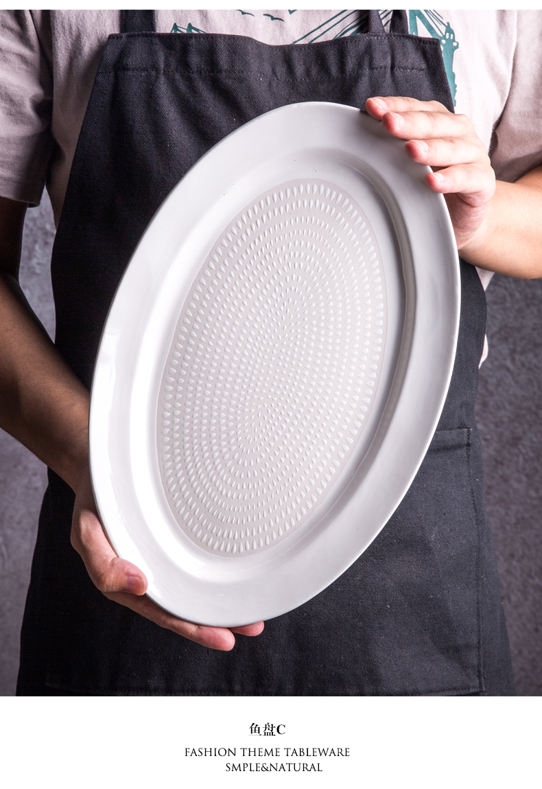 European household individuality creative large fish plate elliptical plate 0 western - style food dumplings the ceramic plate of breakfast tray