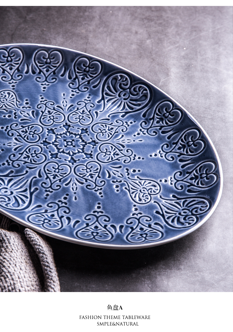 European household individuality creative large fish plate elliptical plate 0 western - style food dumplings the ceramic plate of breakfast tray