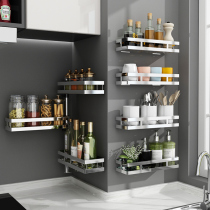 Stainless steel kitchen seasoning shelf Hole-free wall-mounted oil salt sauce and vinegar bottle condiment condiment storage shelf