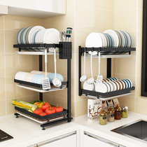 Bowl rack Hanging wall-mounted drain rack hole-free stainless steel kitchen drying dishes and plates storage household storage rack