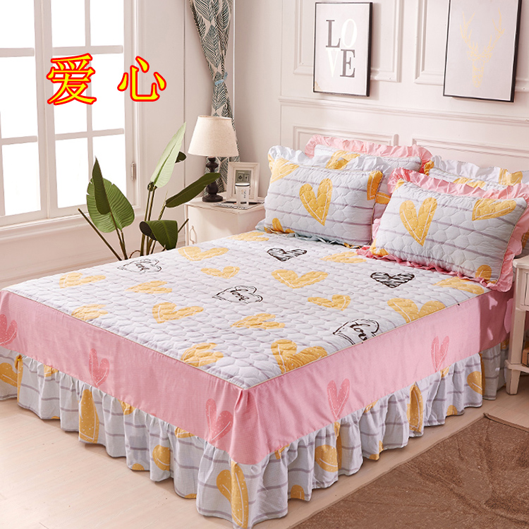 Cộng với bông giường váy trong một mảnh đôi bông khăn trải giường nhóm 1.51.8 giường ba mảnh nệm bìa trượt dày tatami - Váy Petti váy giường khách sạn