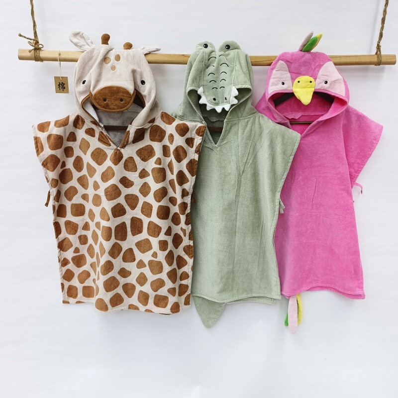 New Arrivals! Brand Surplus Super Cute 3D Cartoon Children's Poncho Wearable Hooded Bath Towel, Soft and Absorbent