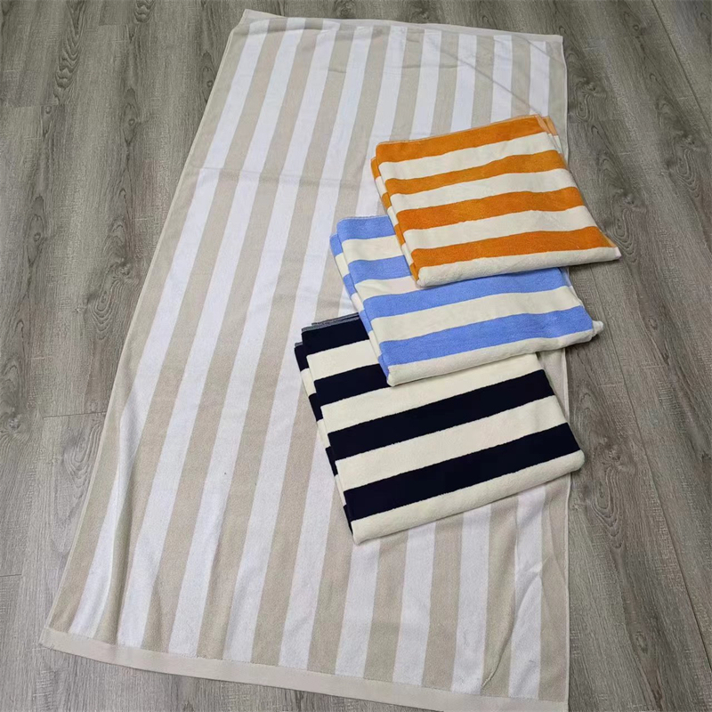 Foreign Trade Pure Cotton Thickened Yarn-Dyed Striped Large Bath Towel, Beach Towel for Seaside, Beach, and Swimming Pool, with Slight Imperfections