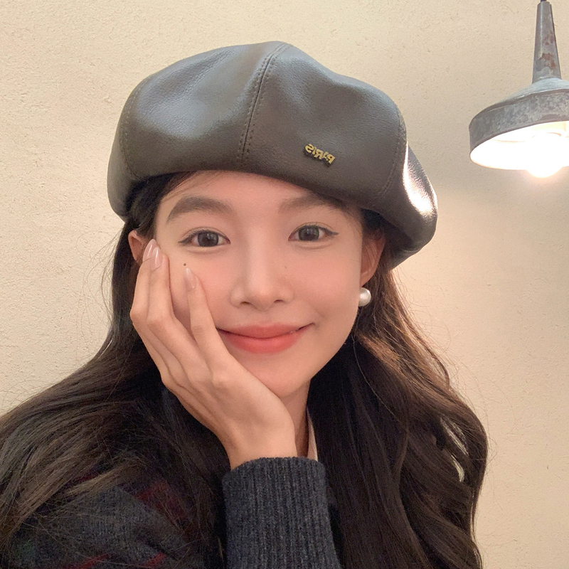 My Head Is Not Round, Leather Beret for Women, Winter Large Head Circumference, Makes Face Look Smaller, Versatile Octagonal Hat, Artist Hat