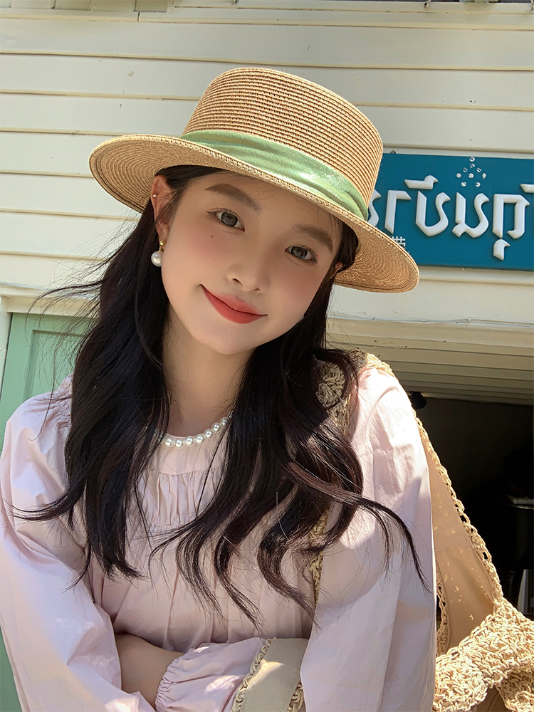 法式平顶女海边度假大头围草帽子