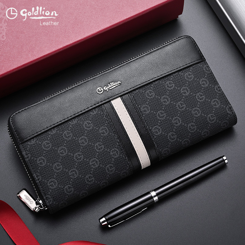 Goldlion Men's Long Wallet 2026 New Model Genuine Leather with Pvc Clutch Men's Leather Wallet Clutch Bag