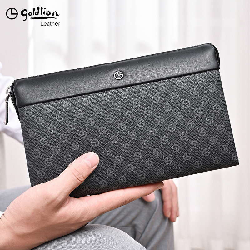 Goldlion Men's Clutch 2026 New Model Wallet Genuine Leather with Printed Design Large Capacity Handheld Bag for Men