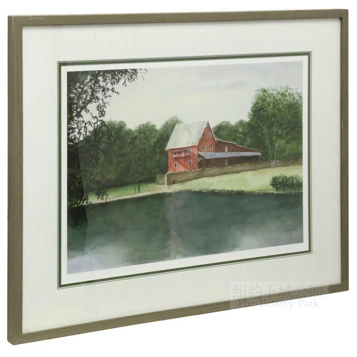 Spot New York Downtown Park Imports Wooden Frame Scenic Decoration Painting on the Red House of Taoyuan Como Lake