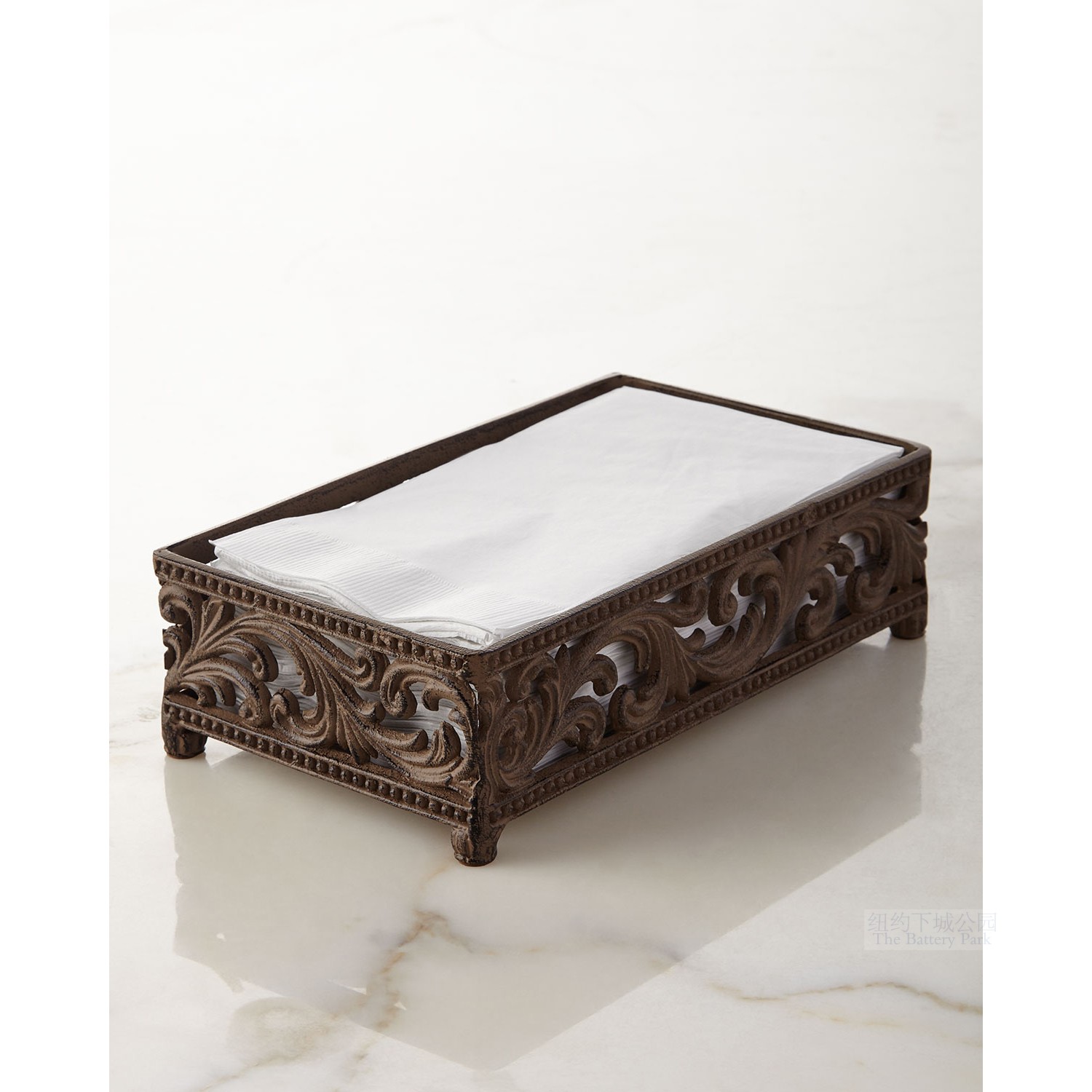 New York Lower City Park Imports GG collection Classic Kite Tail Flower Cast Aluminum Bathroom Tissue Box Towel Box