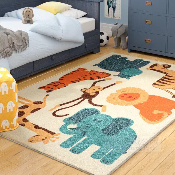 New York's Lower City Park Imports US Made Joy Zoo Beige Children's Room Rug 