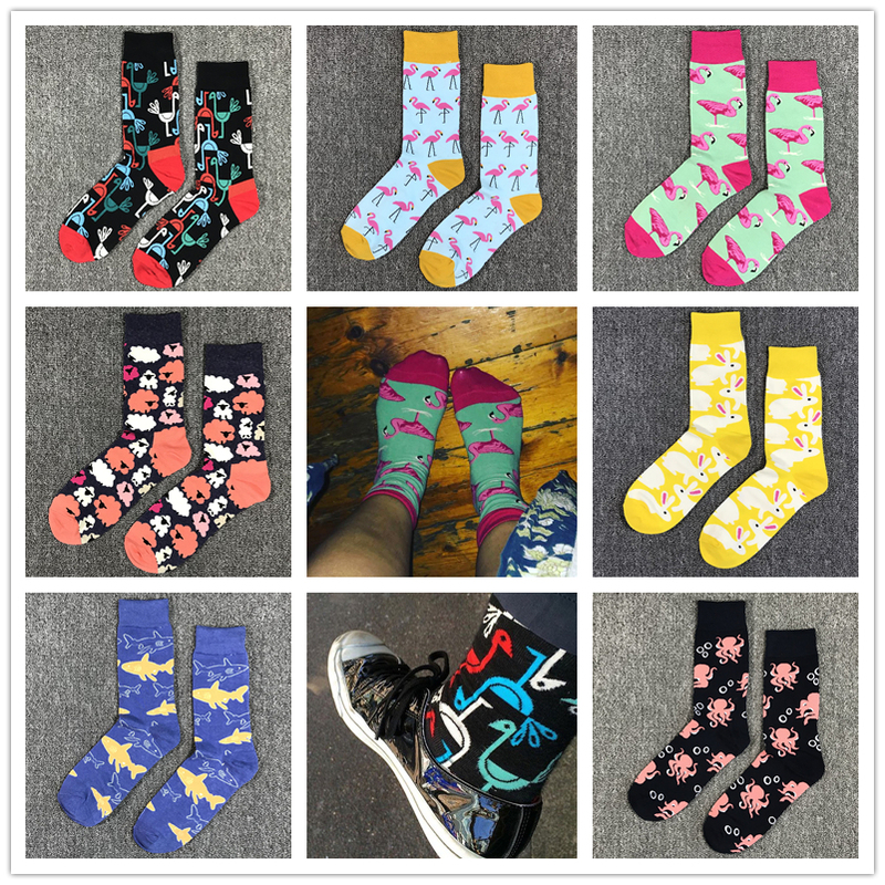 Ins-Style Trendy Brand Socks with Rabbit, Flamingo, and Zebra Print Patterns, Mid-Calf Socks, Thin Spring and Autumn Business Socks
