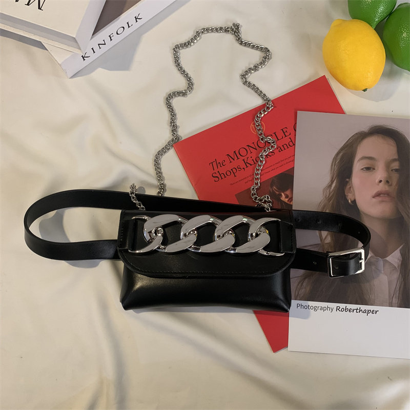Summer small bag 2021 new metal chain messenger bag Korean version fashion all-match belt bag belt mobile phone bag