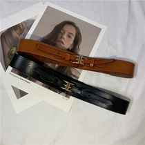 Fashionable leather waistband for ladies with shirt dress Korean ins Joker belt elastic double buckle belt