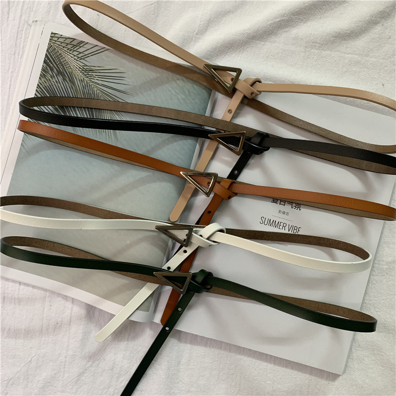 ins genuine leather triangular buckle fine belt female fit suit foreign suit foreign dress shirt collection waist fashion trend 100 lap strap